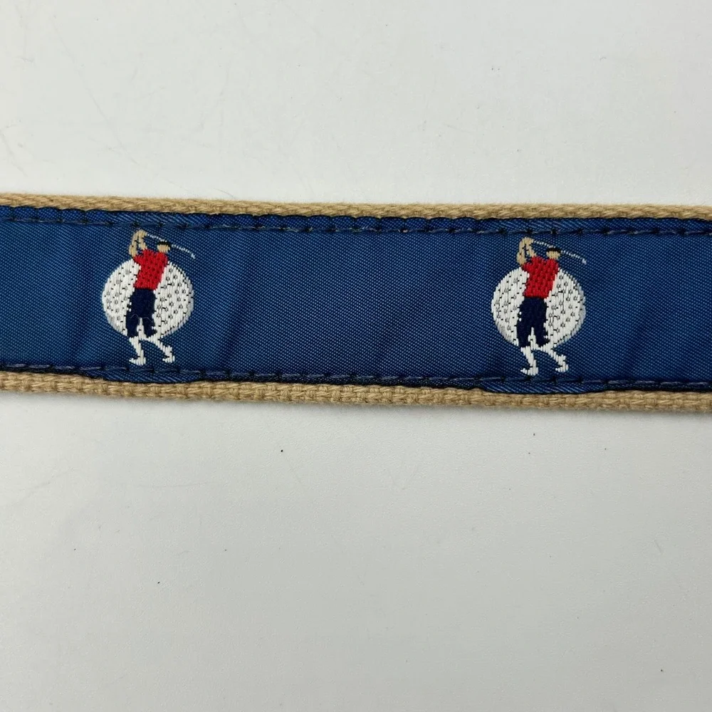 Surcingle Belt Navy Blue Mens Size 36 Embroidered Golfer Canvas Leather